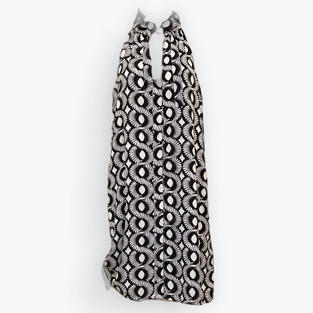 Monochromatic EuroGirl Summer Abstract B&W Fan Tie-Neck Halter Dress NWT~ XS